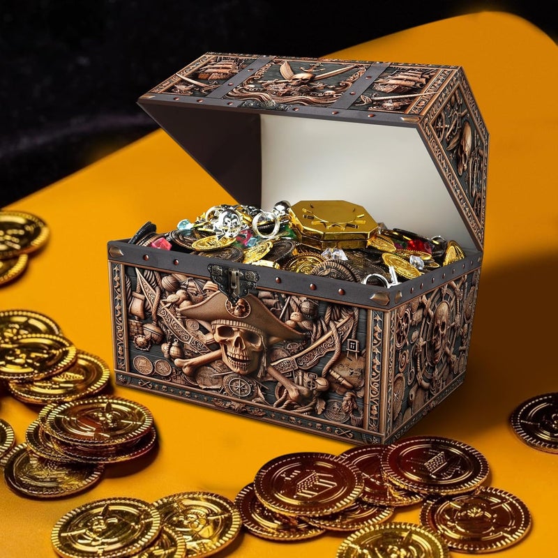 PETCEE Pirate Skull Treasure Box - 9x9.3x8 Large Pirate Treasure Chest for Classroom Chirstmas Treasures Box Rewards Chest Toys and Storage Perfect Classroom Treasures Boxes for Students - Image 2